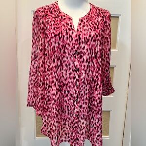 Chaus Pink Animal Print Blouse Size L